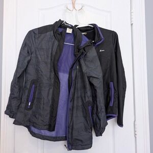 Adidas Womens 2-in-1 Jacket Set Gray Purple Windbreaker Climawarm Fleece